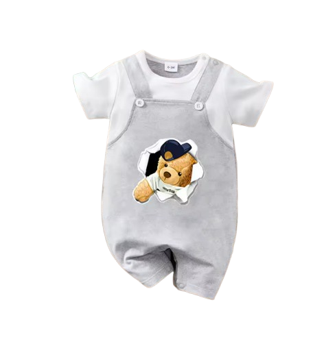 The Yosef - Newborn Baby Bear Print Fake Two Piece Suspender Romper Summer Outfit