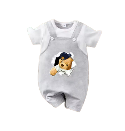 The Yosef - Newborn Baby Bear Print Fake Two Piece Suspender Romper Summer Outfit