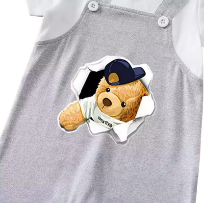 The Yosef - Newborn Baby Bear Print Fake Two Piece Suspender Romper Summer Outfit
