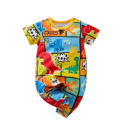 The Chaim - Newborn Baby Boy Cartoon Dinosaur Romper Contrast Color Summer Outfit
