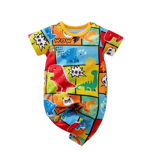 The Chaim - Newborn Baby Boy Cartoon Dinosaur Romper Contrast Color Summer Outfit