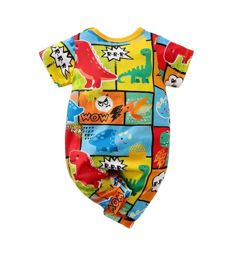 The Chaim - Newborn Baby Boy Cartoon Dinosaur Romper Contrast Color Summer Outfit