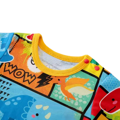 The Chaim - Newborn Baby Boy Cartoon Dinosaur Romper Contrast Color Summer Outfit