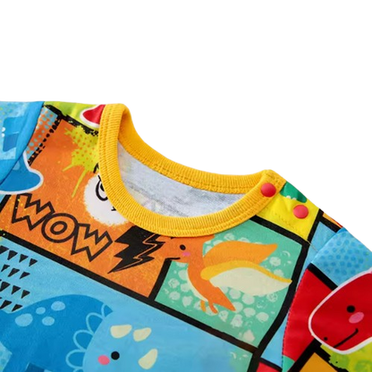 The Chaim - Newborn Baby Boy Cartoon Dinosaur Romper Contrast Color Summer Outfit