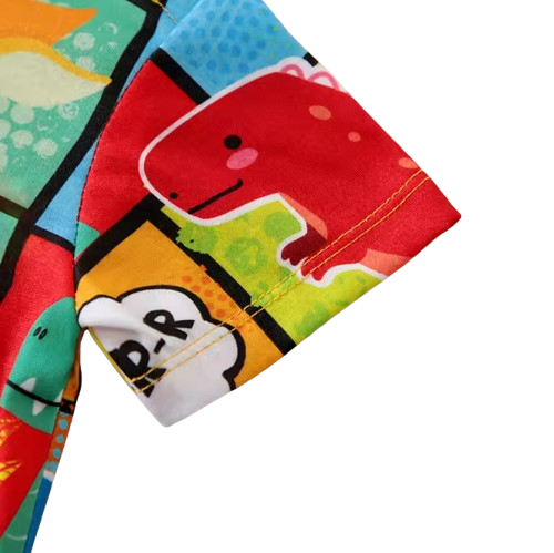 The Chaim - Newborn Baby Boy Cartoon Dinosaur Romper Contrast Color Summer Outfit
