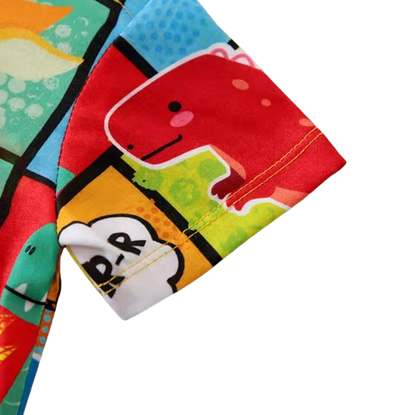 The Chaim - Newborn Baby Boy Cartoon Dinosaur Romper Contrast Color Summer Outfit