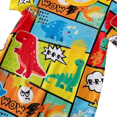 The Chaim - Newborn Baby Boy Cartoon Dinosaur Romper Contrast Color Summer Outfit