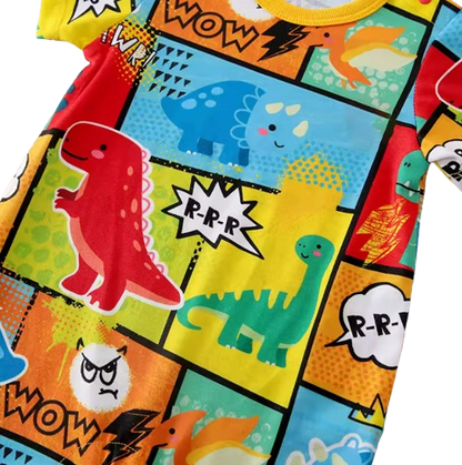 The Chaim - Newborn Baby Boy Cartoon Dinosaur Romper Contrast Color Summer Outfit