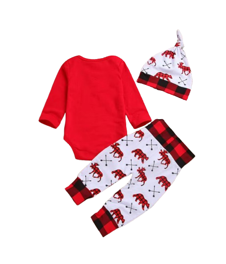 The Jaxton - Newborn Baby My First Christmas Romper Hat & Pants Outfit Set