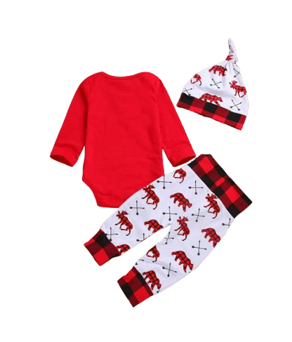 The Jaxton - Newborn Baby My First Christmas Romper Hat & Pants Outfit Set