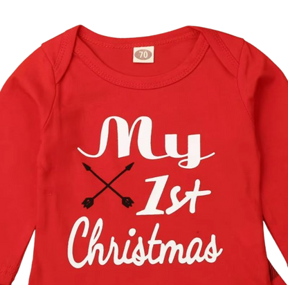 The Jaxton - Newborn Baby My First Christmas Romper Hat & Pants Outfit Set
