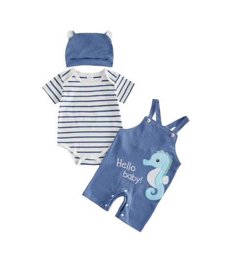 The Davis - Newborn Baby Boy Tiger Embroidered Romper Overalls Hat Set