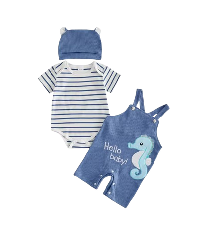 The Davis - Newborn Baby Boy Tiger Embroidered Romper Overalls Hat Set