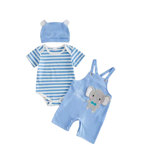 The Davis - Newborn Baby Boy Tiger Embroidered Romper Overalls Hat Set