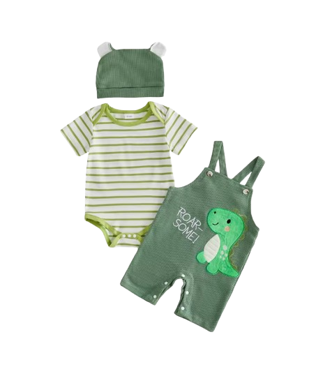 The Davis - Newborn Baby Boy Tiger Embroidered Romper Overalls Hat Set