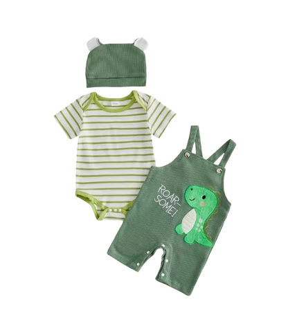 The Davis - Newborn Baby Boy Tiger Embroidered Romper Overalls Hat Set