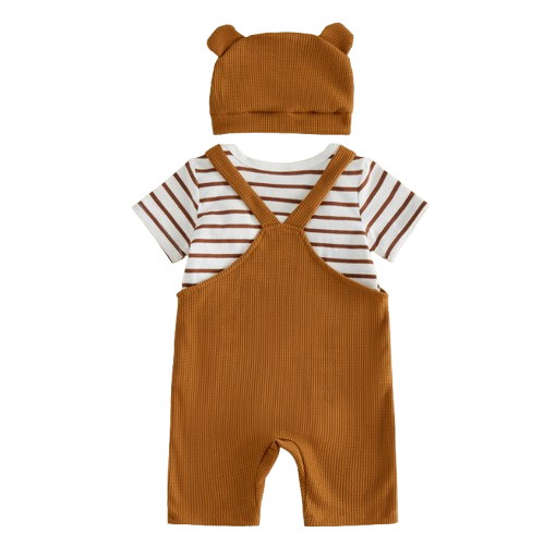 The Davis - Newborn Baby Boy Tiger Embroidered Romper Overalls Hat Set