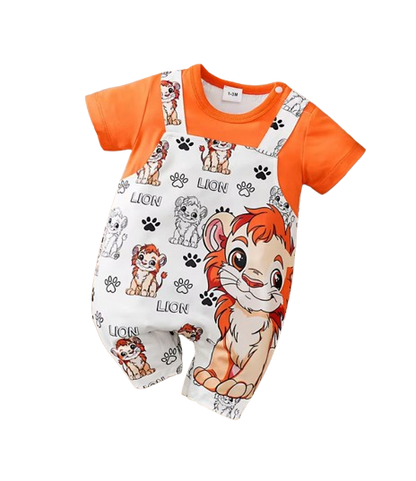 The Ahmad - Newborn Baby Lion Print Fake Two Piece Romper Short Sleeve Summer Outfit