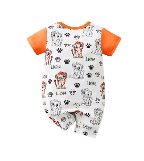 The Ahmad - Newborn Baby Lion Print Fake Two Piece Romper Short Sleeve Summer Outfit
