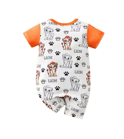 The Ahmad - Newborn Baby Lion Print Fake Two Piece Romper Short Sleeve Summer Outfit