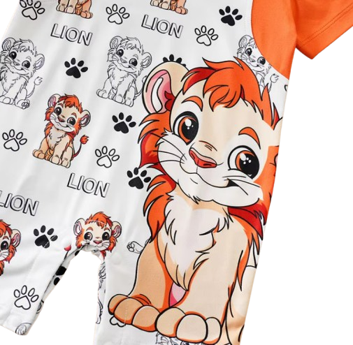 The Ahmad - Newborn Baby Lion Print Fake Two Piece Romper Short Sleeve Summer Outfit