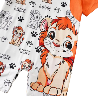 The Ahmad - Newborn Baby Lion Print Fake Two Piece Romper Short Sleeve Summer Outfit