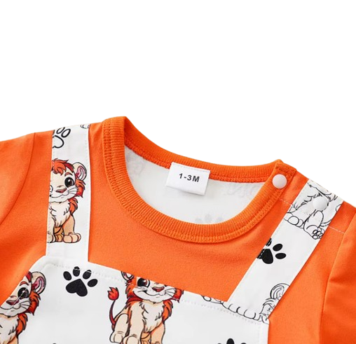 The Ahmad - Newborn Baby Lion Print Fake Two Piece Romper Short Sleeve Summer Outfit