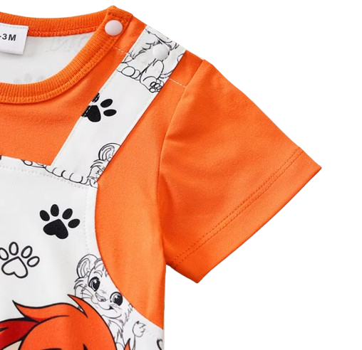 The Ahmad - Newborn Baby Lion Print Fake Two Piece Romper Short Sleeve Summer Outfit