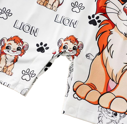 The Ahmad - Newborn Baby Lion Print Fake Two Piece Romper Short Sleeve Summer Outfit
