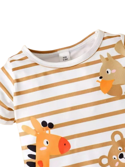 The Wylder - Newborn Baby Boy Animal Print Striped Romper Hat Set Summer