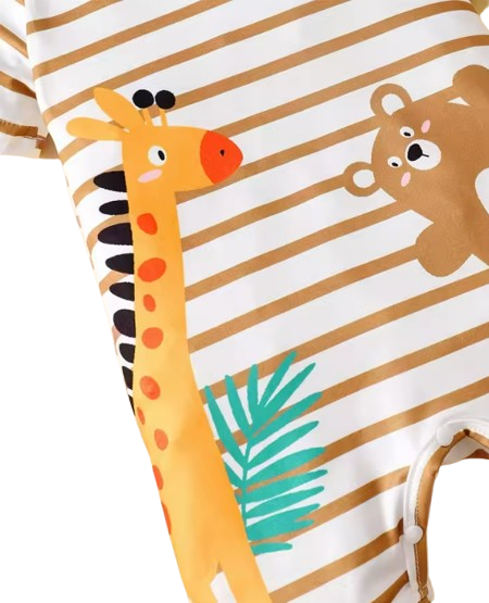 The Wylder - Newborn Baby Boy Animal Print Striped Romper Hat Set Summer
