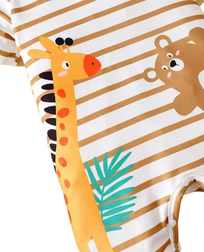 The Wylder - Newborn Baby Boy Animal Print Striped Romper Hat Set Summer
