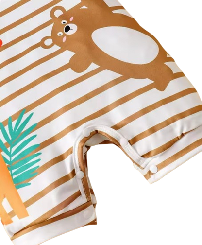 The Wylder - Newborn Baby Boy Animal Print Striped Romper Hat Set Summer