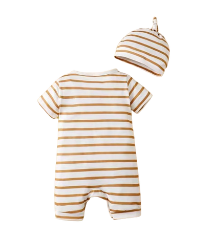 The Wylder - Newborn Baby Boy Animal Print Striped Romper Hat Set Summer