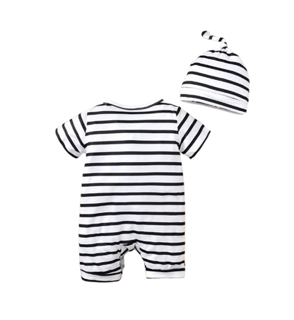 The Wylder - Newborn Baby Boy Animal Print Striped Romper Hat Set Summer