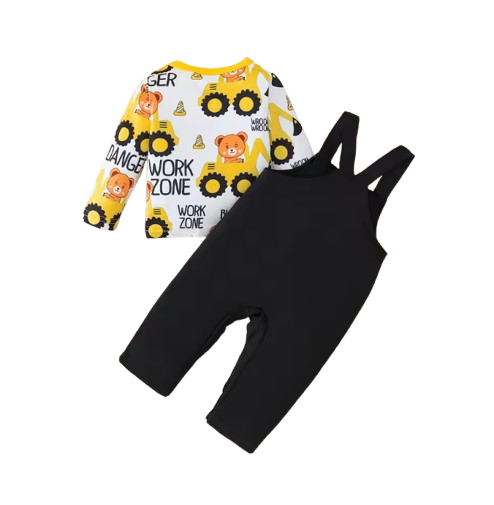 The Benicio - Newborn Baby Boy Construction Bear Print Top Overalls Set 2PCS