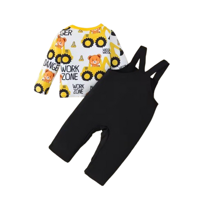 The Benicio - Newborn Baby Boy Construction Bear Print Top Overalls Set 2PCS