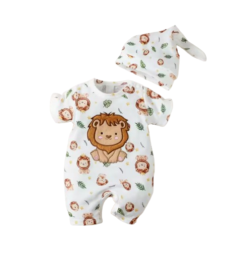 The Wilson - Newborn Baby Boy Lion Print Hoodie Shorts Hat Set Casual Outfit 3PCS