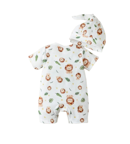 The Wilson - Newborn Baby Boy Lion Print Hoodie Shorts Hat Set Casual Outfit 3PCS