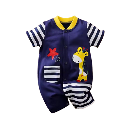 The Vincenzo - Newborn Baby Giraffe Print Cotton Romper Short Sleeve Summer Outfit