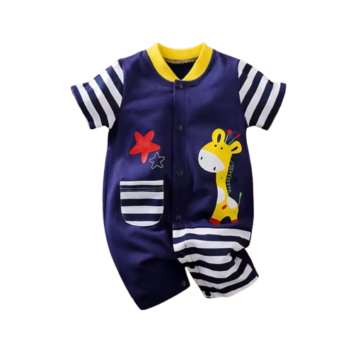 The Vincenzo - Newborn Baby Giraffe Print Cotton Romper Short Sleeve Summer Outfit