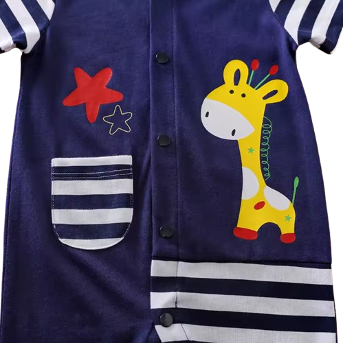 The Vincenzo - Newborn Baby Giraffe Print Cotton Romper Short Sleeve Summer Outfit