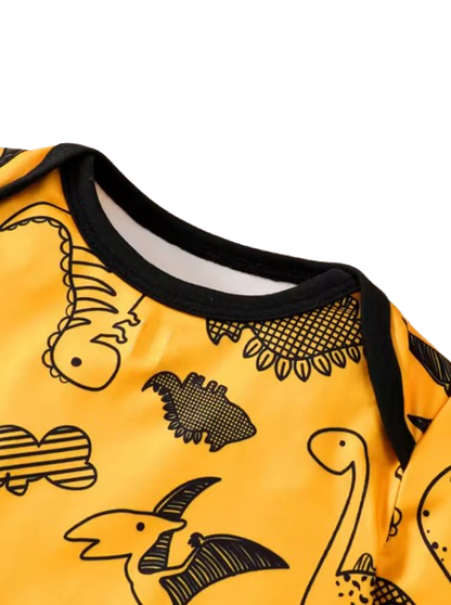 The Houston - Baby Boy 3PCS Dinosaur Print Shirt Pants & Hat Summer Yellow Outfit