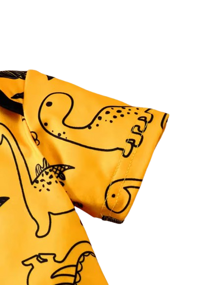 The Houston - Baby Boy 3PCS Dinosaur Print Shirt Pants & Hat Summer Yellow Outfit