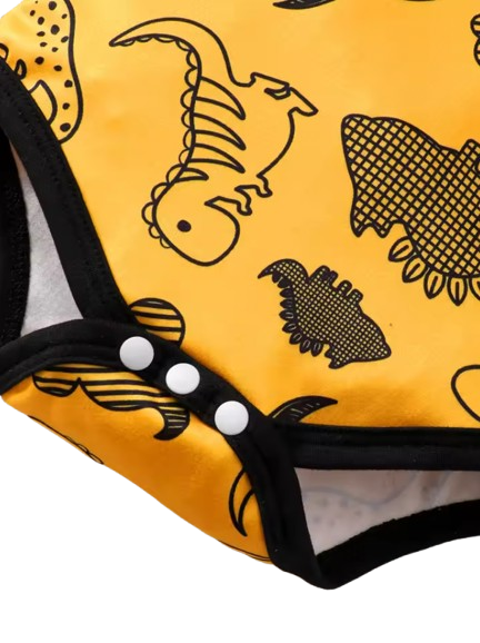 The Houston - Baby Boy 3PCS Dinosaur Print Shirt Pants & Hat Summer Yellow Outfit