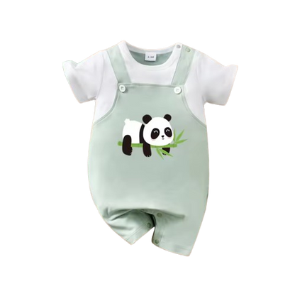 The Gerardo - Newborn Baby Panda Bamboo Print Fake Suspender Romper Summer Outfit