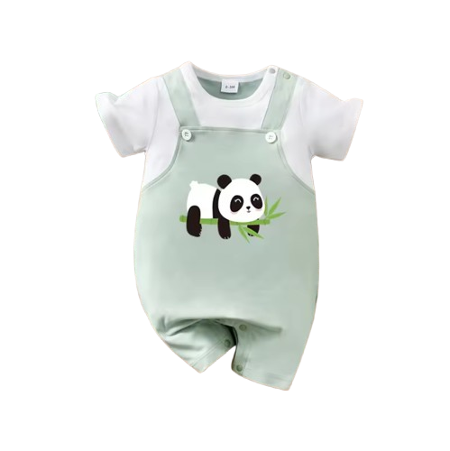 The Gerardo - Newborn Baby Panda Bamboo Print Fake Suspender Romper Summer Outfit