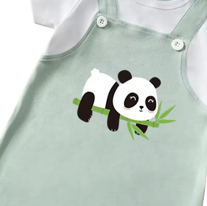 The Gerardo - Newborn Baby Panda Bamboo Print Fake Suspender Romper Summer Outfit