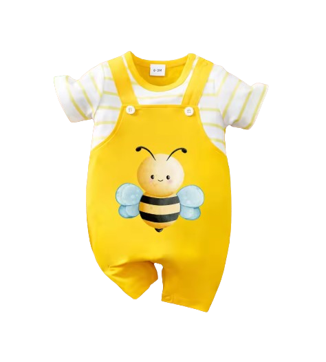 The Salem - Newborn Baby Bee Print Fake Two Piece Romper Short Sleeve Summer Outfit
