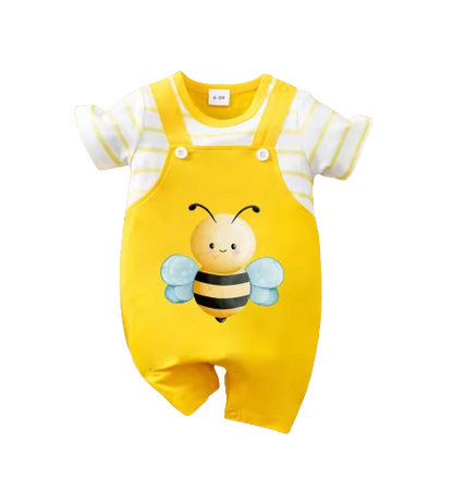 The Salem - Newborn Baby Bee Print Fake Two Piece Romper Short Sleeve Summer Outfit